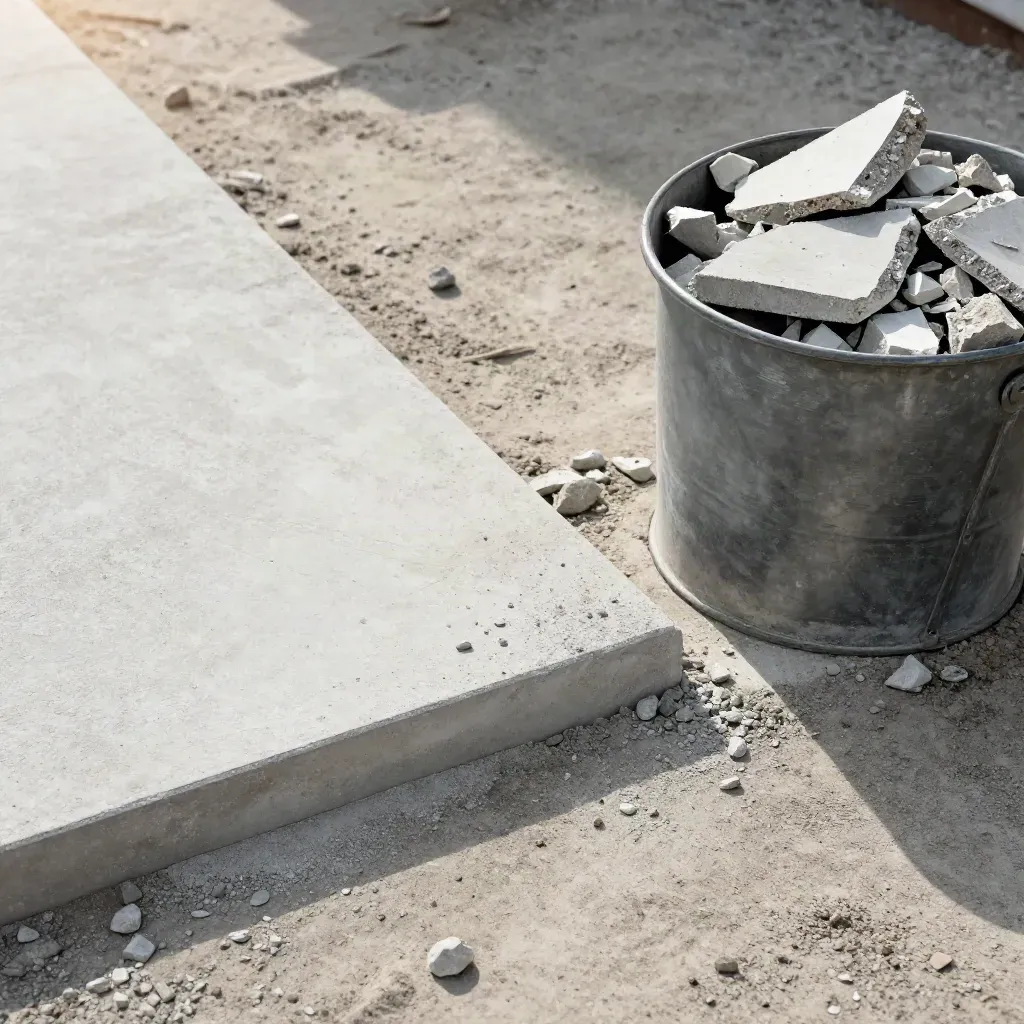 Cleared patio subgrade with loaded debris bin and paver-ready ground